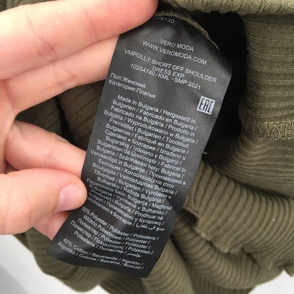 Vero Moda Women's Rib Off-The-Shoulder Bodycon Dress Ivy Green Size Medium NWT - Picture 8 of 8